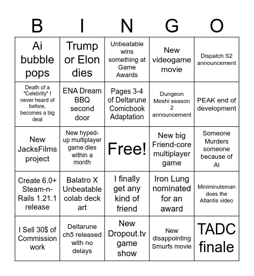2026 Bingo Card