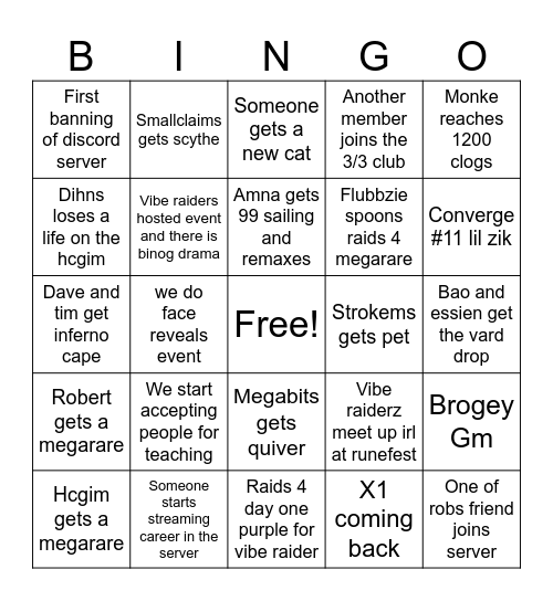 OSRS Vibe raiderz Bingo 2026 Bingo Card