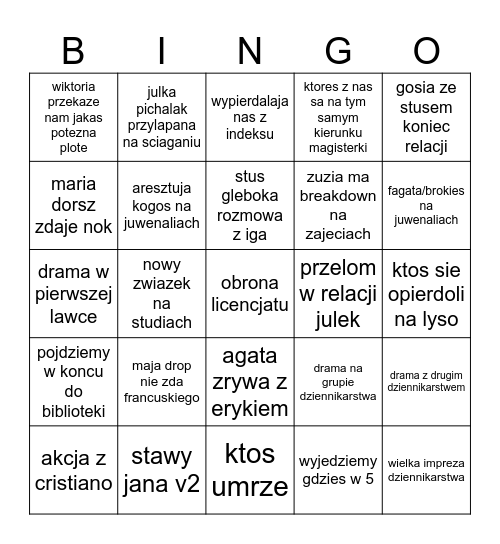 BINGO 2026 Bingo Card