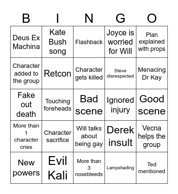 Stranger Things S5 Finale Bingo Card