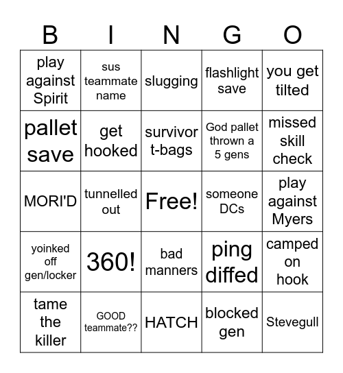 NYE DBD BINGO Card