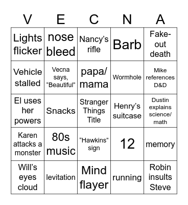 Stranger Things Finale Bingo Card