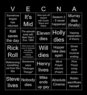 Things that may be Stranger Bingo Card