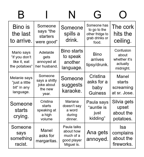 NYE Bingo Card