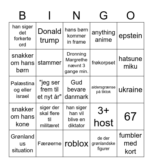 Kongens tale 2026 Bingo Card
