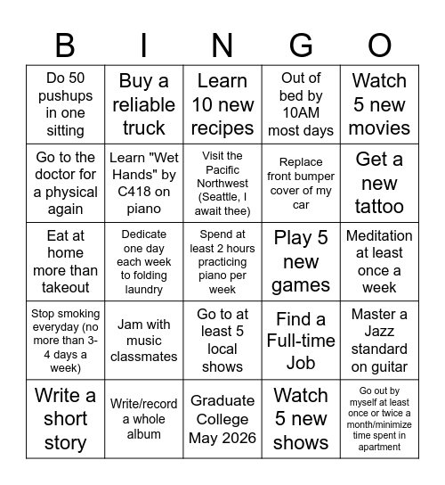 2026 Bingo Card