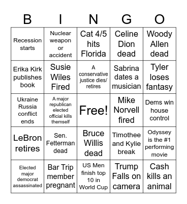 Nate’s 2026 Bingo Card