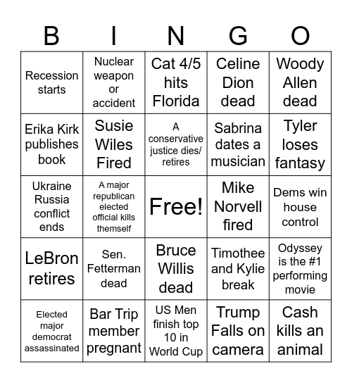Nate’s 2026 Bingo Card