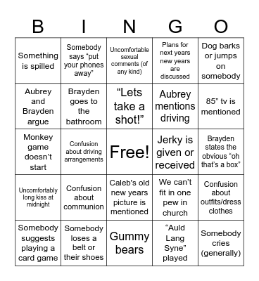 New Years Bingo Card