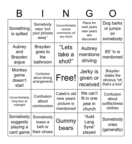 New Years Bingo Card