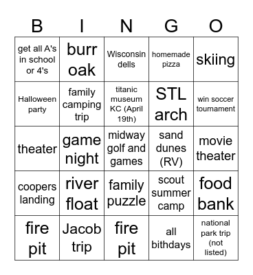 Our family BINGO 2026 Bingo Card