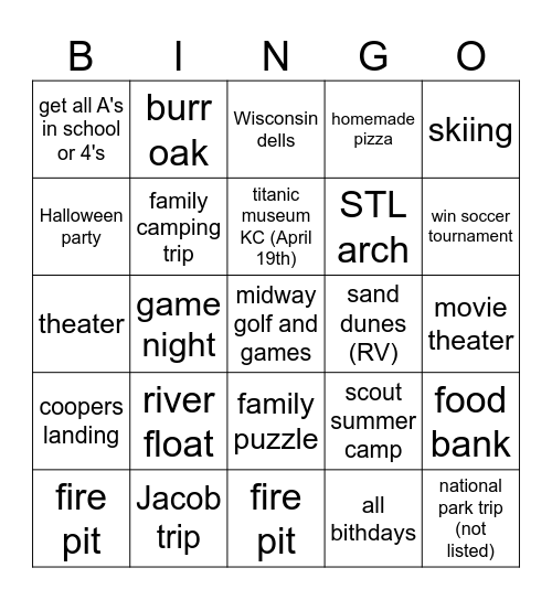 Our family BINGO 2026 Bingo Card