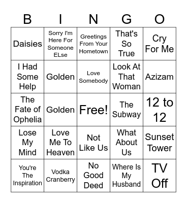 2025 Musical Bingo Card
