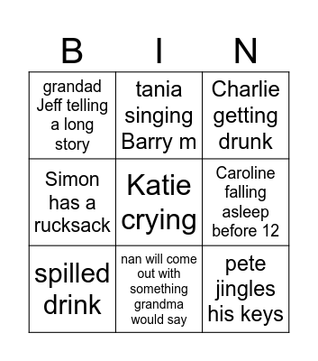 NYE Bingo Card