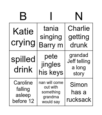 NYE Bingo Card