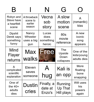 Stranger Things Finale Bingo Card