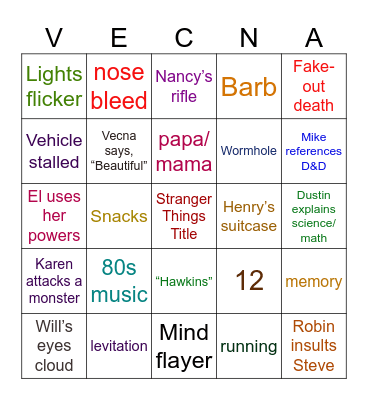 Stranger Things Finale Bingo Card