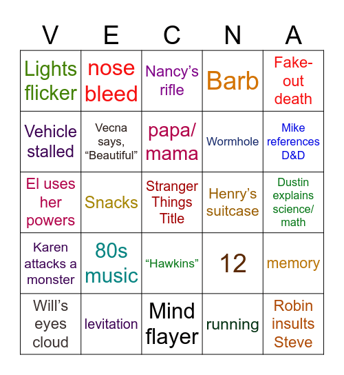 Stranger Things Finale Bingo Card
