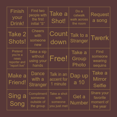 New Years Eve Bingo Card