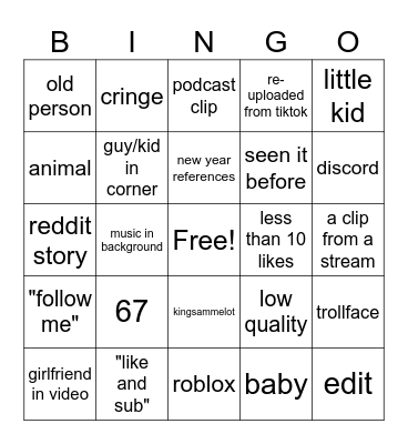 YT SHORTS BING FOR NORMAL YAY!!!! Bingo Card