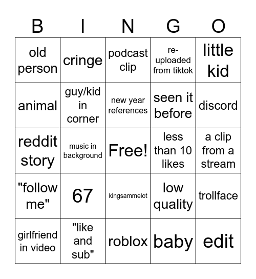 YT SHORTS BING FOR NORMAL YAY!!!! Bingo Card