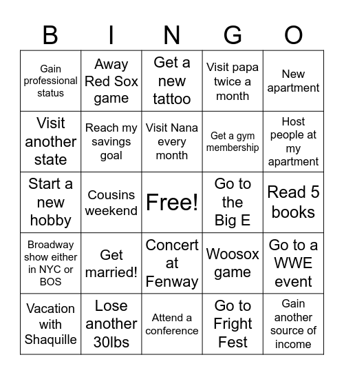 Jessica’s 2026 Bingo Card