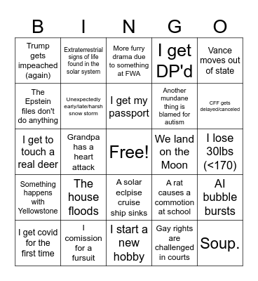 Xenic's 2026 BINGO Card