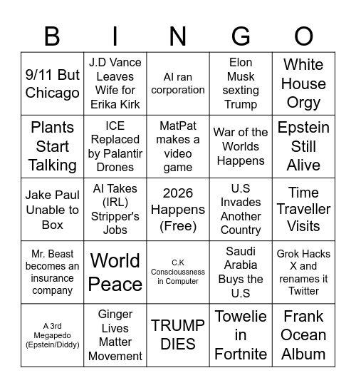 2026 Bingo Card Bingo Card