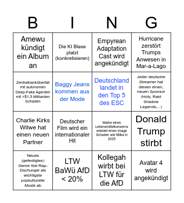 Nächstes Jahr Bingo Card