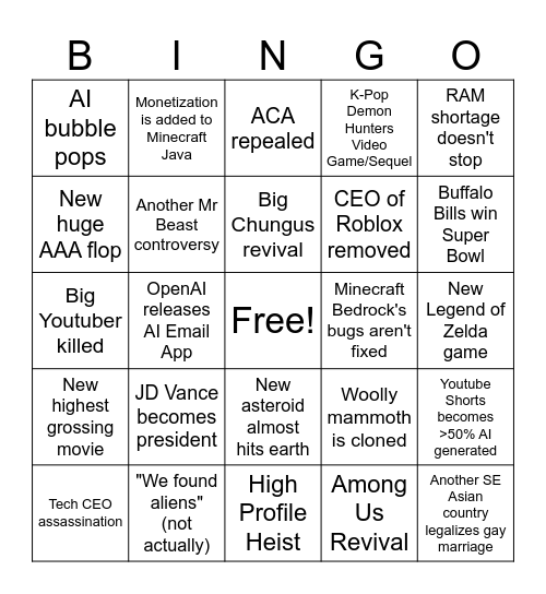 2026 Bingo Card