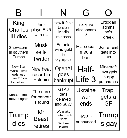 2026 Bingo Card
