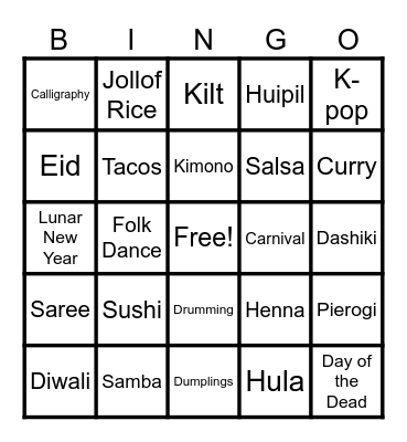 Cultural Bingo Card