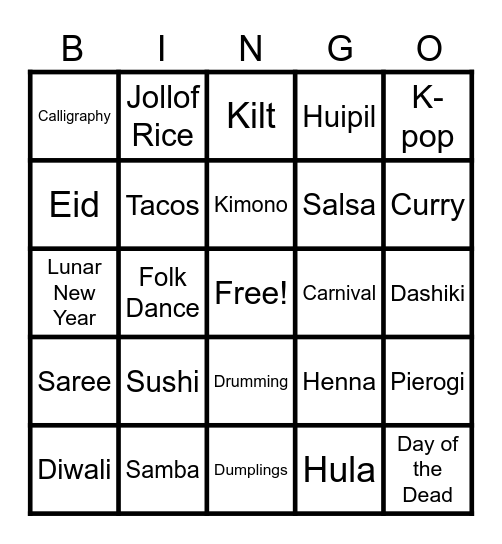Cultural Bingo Card