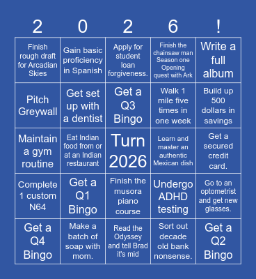 Snails 2026 Annual Bingo Card