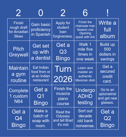 Snails 2026 Annual Bingo Card