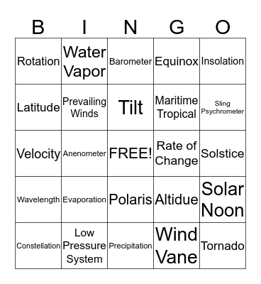 Earth Science Bingo!  Bingo Card