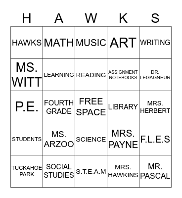 HAWK'S BINGO Card