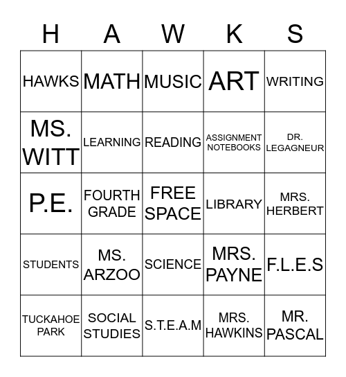 HAWK'S BINGO Card