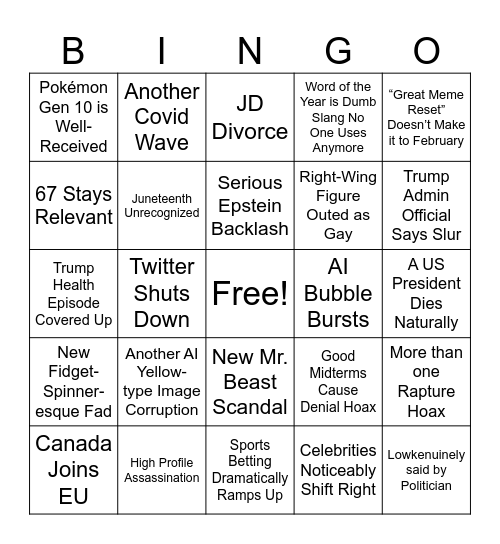 2026 Bingo Card