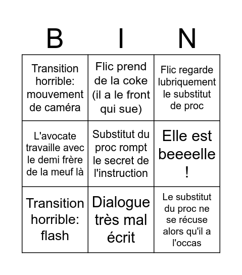 Engrenage Bingo Card