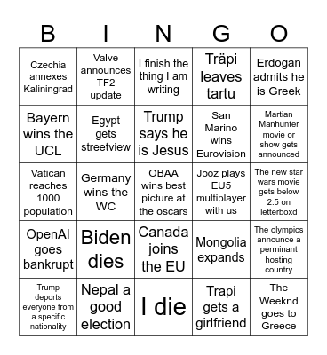 2026 bingo! Bingo Card