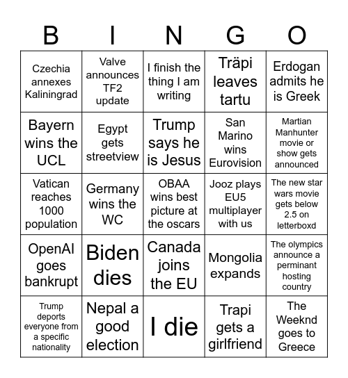 2026 bingo! Bingo Card
