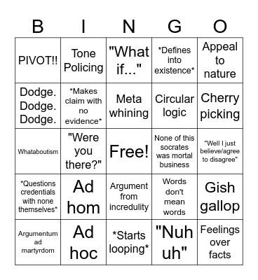 Dishonesty Bingo Card