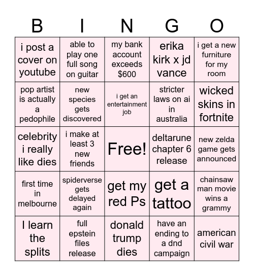 2026 Bingo Card