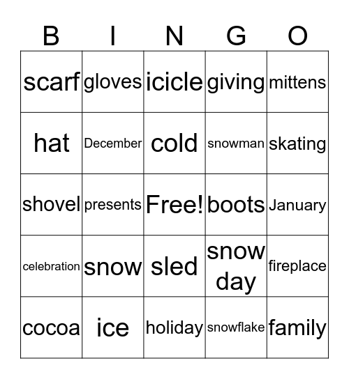 Winter Wonderland Bingo Card