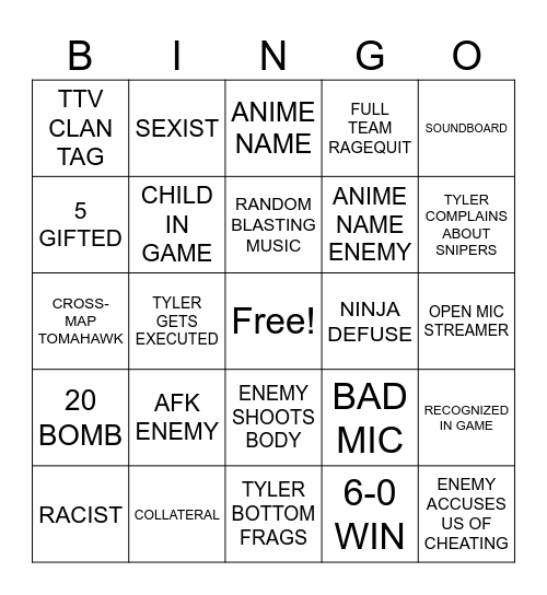 CALL OF DUTY: BINGO WARFARE Bingo Card