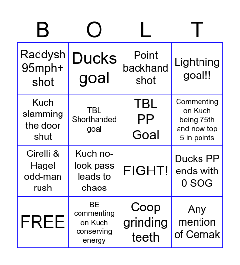 Lightning Bingo 1 Bingo Card