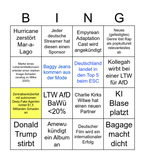Jahresbingo 2026 Bingo Card