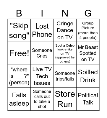 New Years Bingo Card