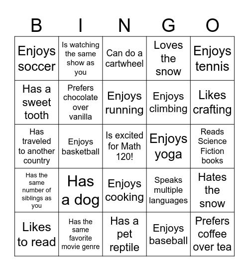 Carleton Math 120 BINGO Card